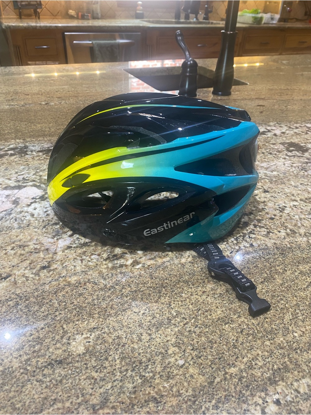Eastinear Adult Cycling Helmet - Black with Blue & Yellow Accents
